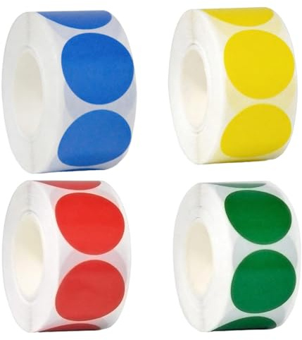 4 Rolle Klebepunkte Bunt,Punkte Aufkleber Rund,Markierungspunkte,Glue Dots,Bunte Klebepunkte,Sticker Rund Wasserfest,Farbig Punktaufkleber für Diy Büro Kalender Kategorisieren,Klebeetiketten 4 Farben