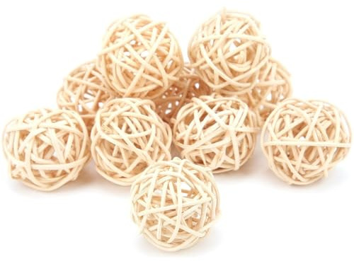 Voarge 10 Stück Natur Weidenball Spielzeug, Natürliche Papagei Sittich Kauspielzeug Rattanbälle für Sittich Wellensittich Kakadu Hängen DIY Handwerk 3CM