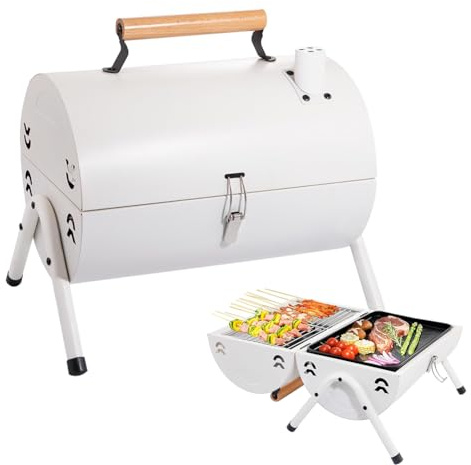 Barbecue portatile a carbonella, piccolo barbecue da tavolo per cucinare all'aperto, cortile, campeggio, picnic e spiaggia, compatto 37,5 x 25 x 38 cm, griglia nera