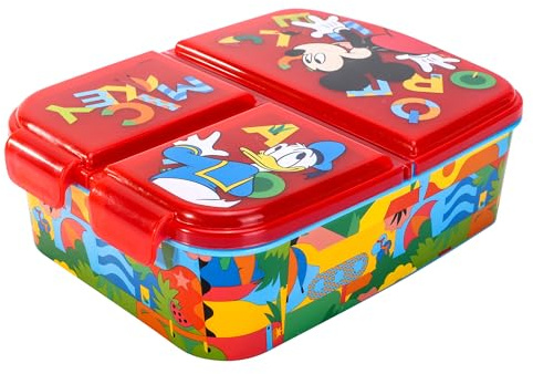 Disney Mickey Mouse Kids Lunch Box with Compartment - BPA-Free Bento Boxes | Rectangular School & Travel Food & Snacks Box, Officially Licensed Cute Plastic Sandwich Container for Boys & Girls