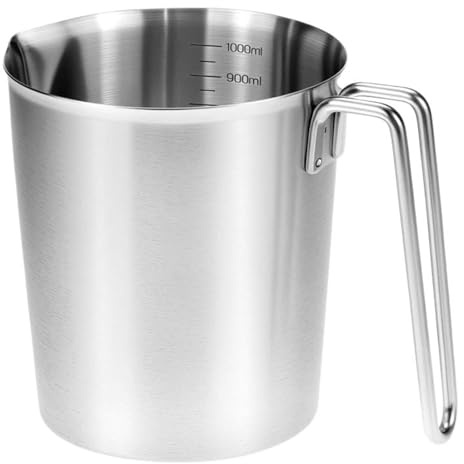 Vaso medidor de acero inoxidable 1000 ml, vaso medidor de acero inoxidable con mango y escala, vaso medidor de acero inoxidable con borde de vertido, apto para lavavajillas, para cocina, hornear