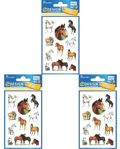 AVERY Zweckform 53483 glitzer Papier-Sticker Pferde 22 Aufkleber (für Mädchen, Mitgebsel, Gastgeschenk, Kindergeburtstag, Schatzsuche, Belohnung, zum Spielen, Sammeln, Basteln, Verschenken)