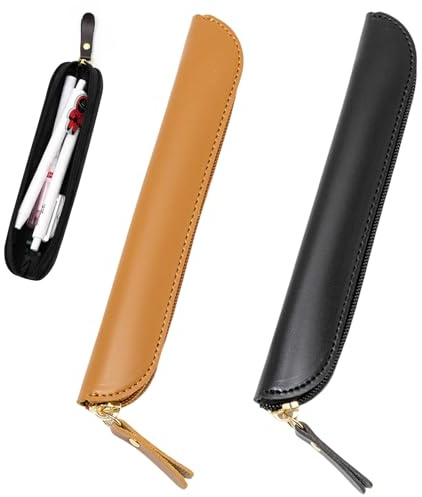 Seefey 2 Stück Leder Federmäppchen, Robustes Kleines Mäppchen mit Reißverschluss, Vintage-Design Stifteetui Leder, Multifunktionsablage Mäppchen Klein für Damen und Herren Zuhause Büro Reisen Outdoor