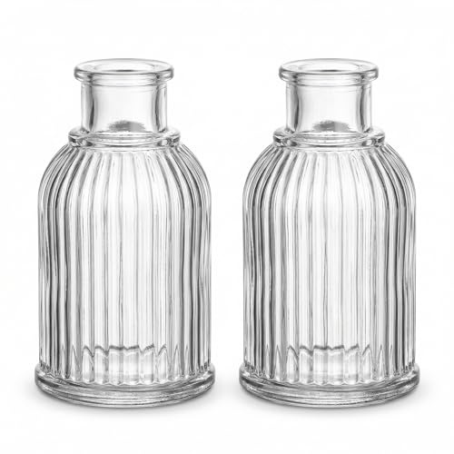 2 Piezas Botellas de Vidrio Difusor, Difusores de Aceites Esenciales, Botella Aromaterapia Rayas, Recipiente Perfume Hogar para Sala de Estar Dormitorio Baño Oficina SPA