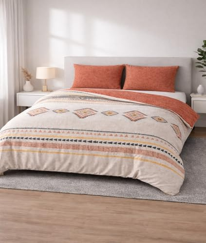 Leonado Vicenti Wendebettwäsche 155x200 cm Baumwolle Renforcé – Boho Ethno Muster Beige/Terracotta – 2-teilig mit 80x80 cm Kissenbezug – Reißverschluss