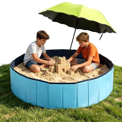 Large Sand Box Set with Lid Cover & Umbrella, Including Big Portable Sandpit for Outdoor Indoor Backyard Patio Beach Dog