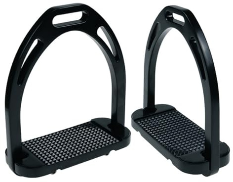 LOVIVER Étrier Antidérapant Équestre Aluminium Poli Support de Pied Plateau Texturé Adhérence Sécurité Confort Contrôle Convient aux Adultes Hommes Femmes , Noir Mat