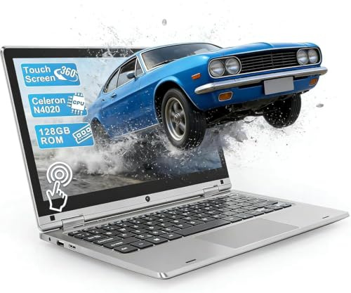 Portátil Táctil Plegable 360° - 11.6 Pulgadas, PC Portátil 6GB RAM 128GB SSD Celeron N4020, Pantalla IPS 1366 x 768, Laptop Para Estudios Trabajo Ocio, Computer con Película de Teclado - Plata