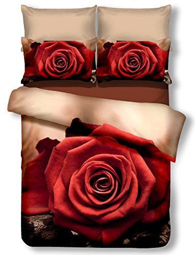 DecoKing 01363 Bettwäsche 155x220 cm mit 1 Kissenbezug 80x80 beige 3D Microfaser Bettbezug Blumenmuster Cappuccino rot Bordeaux braun Schoko Dinah