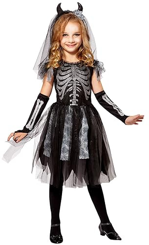 W WIDMANN MILANO Party Fashion - Costume da sposa scheletro per bambini, costume da sposa morta per Halloween, costumi di carnevale per bambini, abito con accessori