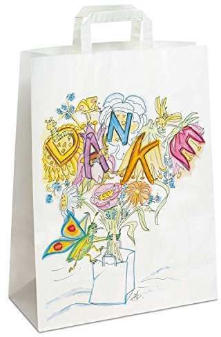 250 x Papiertüten 32+14x42 cm mit Motiv: Danke | stabile Geschenktaschen für Handel, Mitbringsel, Geburtstag | Papiertaschen aus Kraftpapier| HUTNER