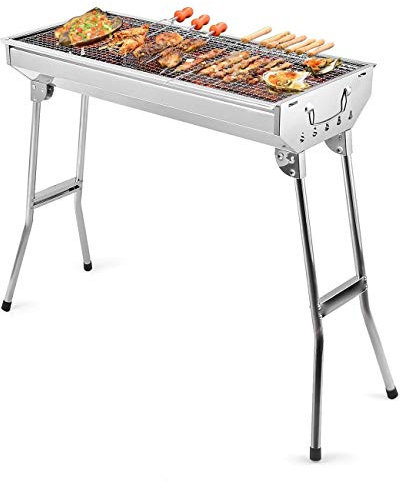 SuperGift Essential - Stainless Steel BBQ Grill with Stand Charcoal Barbecue Folding and Portable Outdoor Garden And Park Use