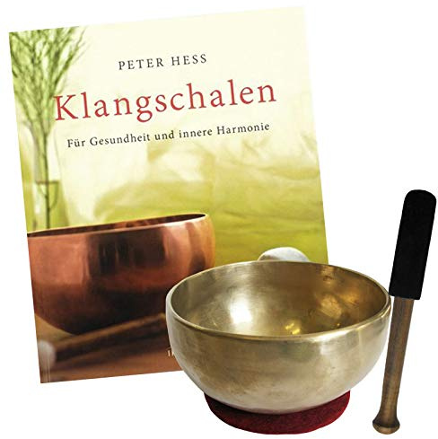 Therapie KLANGSCHALE 400-500g + BUCH Peter Hess 4-tlg Klangmassage SET. UNIVERSALSCHALE Handarbeit NEPAL. 1 x Klöppel + ZUBEHÖR. 70192-16
