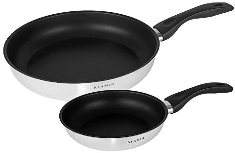 KLAMER Pfannenset Induktion (20 + 28 cm), hochwertige Profi Edelstahlpfanne antihaftbeschichtet mit hohem Rand, backofenfest & spülmaschinengeeignet