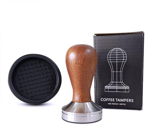 Boicafe 58mm Coffee Tamper Espresso Hand Tamper 304 Stainless Steel Espresso Wooden Handle Coffee Tamper with Mat (58mm)