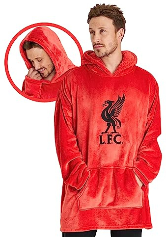 Liverpool F.C. Oversized Hoodie Blanket For Men, Official Football Gifts (Red)