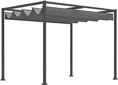 Outsunny Pergola coulissante pergola rétractable 3 x 2 m Structure métal époxy anticorrosion Toile Polyester Haute densité 180 g/m² Incluse Gris