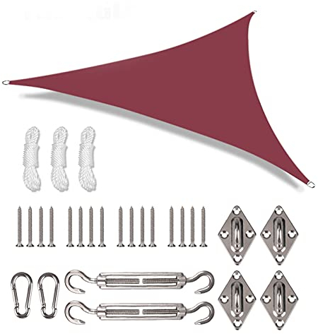 Sonnensegel inkl 24er Befestigung Kit,5x5x5m Wasserdichter Sonnenschutz Dreieck Sonnenschirm Außenüberdachung Garten Patio Pool Shades Segel Markise Camping Schatten (Rot)
