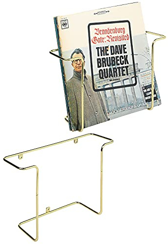 MyGift Modern Metal Wire Wall Mounted Vinyl Records Storage Racks, Hanging LP Record Holders, Floating Album Cover Display Shelves, Set of 2 (Brass-2 Pcs)
