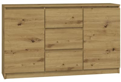 ADGO 2D3S Artisan Eiche kommode mit schubladen und 2 Türen Kommode 120cm breit x 75cm höh x 40cm tief, Sideboard Schlafzimmer Kleiderschrank Kommode Schrank mit Regalen (Versand in 2 Packs)