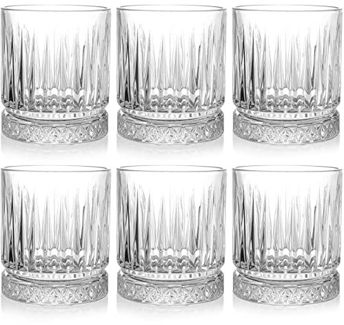 ZEAYEA Set of 6 Whiskey Glasses, 350 ml / 12 oz Old Fashioned Glasses Bar Tumblers, Thick Weighted Bottom Rocks Glasses, Clear Bourbon Glass Lowball Glass for Drinking Scotch, Cocktail, Rum