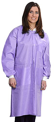 Medical Nation 10 Disposable Lab Coats - Durable Knee Length 50g SMS Reusable Lab Coat with Knit Cuffs and Pockets, Unisex | Perfect for Dental, Hospitals, Pharmacies, Labs, Clinics- Purple, Large