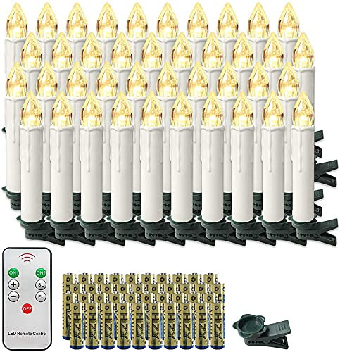 VA-Cerulean Candele a LED senza fili, 40 pezzi, luce bianca calda, con telecomando, bianco latte, senza fiamma, decorazioni natalizie per albero di Natale, matrimoni, feste e compleanni