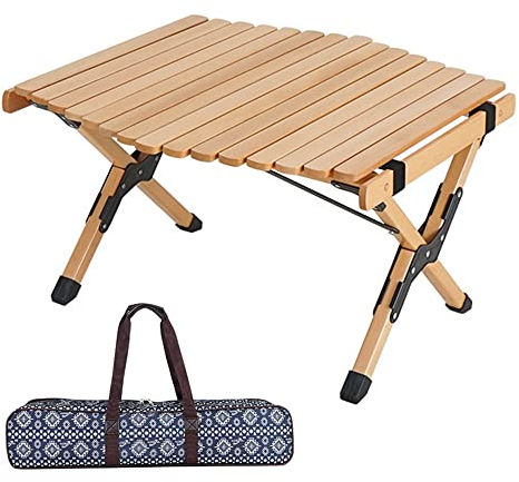 XVBVS Tragbarer Klappbarer Picknicktisch, Aufrollbarer Campingtisch aus Massivholz, Zusammenklappbarer Strandtisch für den Außenbereich mit Tragetasche für Garten, Terrasse, Hinterhof, Reisen-S