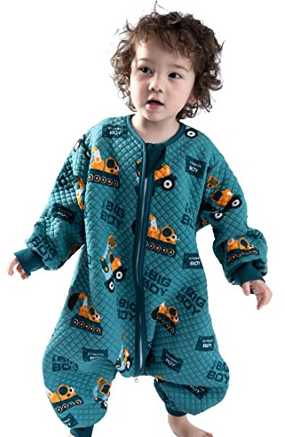 Chilsuessy Baby Ganzjahres Schlafsack mit Füßen 1.5 Tog Cartoon-Bagger, L/Baby Höhe 100-115cm