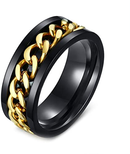 Spinner Ringe für Angst, 8MM Breit Edelstahl Fidget Spinner Bandringe für Herren Damen Schwarz Gold 60 (19.1)