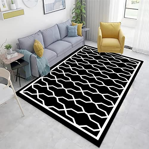 Teppich bettumrandung Teppich,Schwarz-weiß Gestreifter Rutschfester Teppich Mit Geometrischem Design dielen- & flurmöbel,weiche 120x160cm