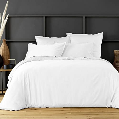 Housse de Couette 240x260 en Satin de Coton 105 Fils Blanc - Linge de lit Premium 100% Satin de Coton