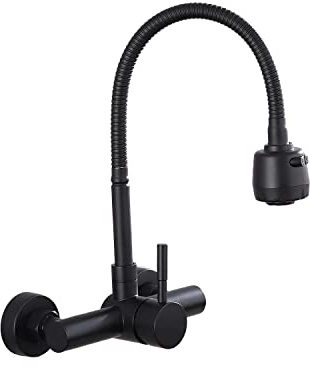HomeLava Wasserhahn Wandmontage Küchenarmatur Einhebelmischer Küche Wandarmatur Edelstahl Spültischarmatur 360° Drehbar Auslauf, Schwarz