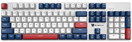 Qisan Teclado mecánico para juegos, teclado con cable, retroiluminación LED, blanco/azul/rojo, combo de 104 teclas, diseño americano, teclado para juegos con interruptor azul extraíble