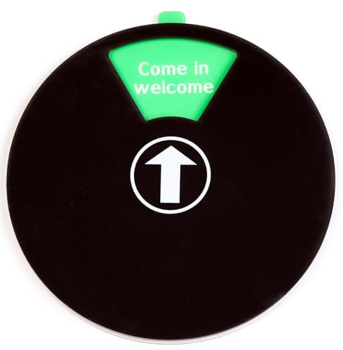 FREI - BESETZT Schild Black 15 cm Rund. | Rundes Acryl-Schiebeschild in Schwarz mit 6 englischen Status-Texten. Perfekt für Büro, Homeoffice und Meetingräume.