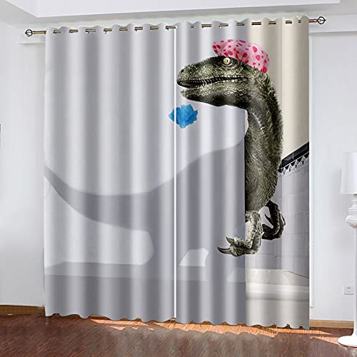 Blickdichte Vorhänge Mit Motiv 3D Künstlerischer Niedlicher Dinosaurier Kinder Gardinen Blickdicht Ösen Gardine Thermo 264x214 Cm Schlafzimmer Kinderzimmer Vorhänge Dekoratives Muster, Verdunklungs