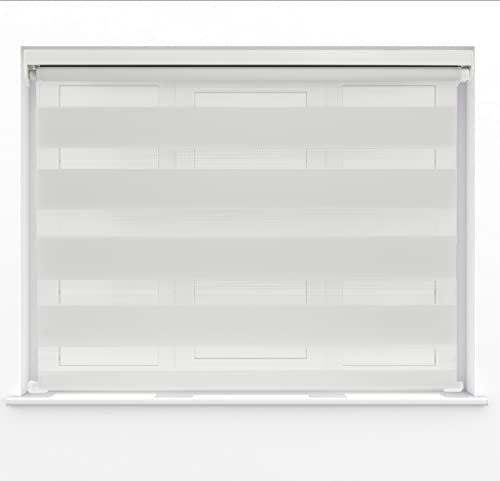 White Dual Layer Zebra Day & Night Roller Blinds Light Filtering Material with Metal Brackets & Fittings 120cm Width x 160cm Length