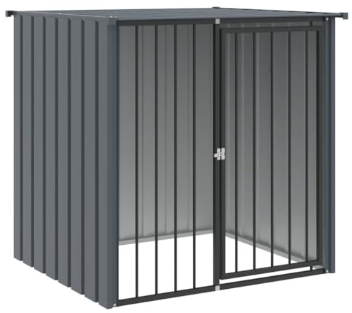 vidaXL Niche pour Chien avec Toit, Abri pour Chien avec Loquet, Cage pour Animaux de Compagnie, Maison d’Extérieur Patio, Noir 110x103x109 cm Acier Galvanisé