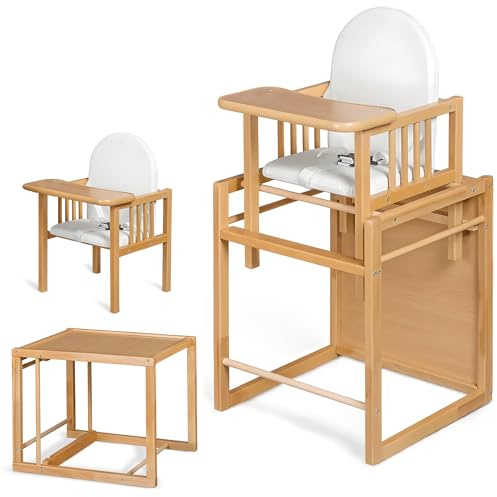 Trona evolutiva para bebé portátil de madera Evoluonge, convertible en silla y mesa infantil para comer, dibujar y jugar, segura, con asiento acolchado impermeable CoolDreams