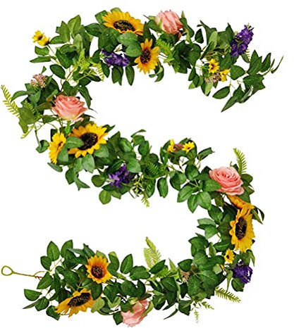 Simulationsblumengirlande, Boho-Sonnenblumen- und Rosen-Blumengirlande für Hochzeitstür-Wanddekoration(#1)