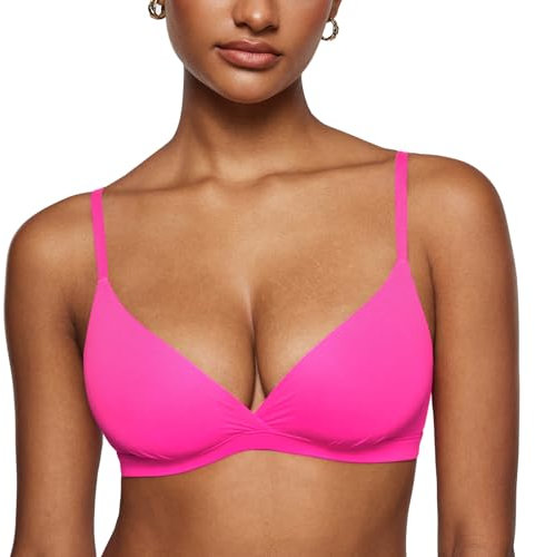 INLYRIC Donna Reggiseno Senza Ferretto Triangolo Bralette Senza Imbottitura Morbida Scollo a V Rosa Glitterata L