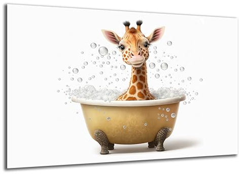 DARO Design - Toiletten-Bild auf 6mm HDF 40x30 cm Baby Giraffe in der Badewanne - Wand-Deko Bilder Lustiges Geschenk