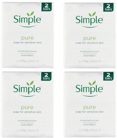 Simple Pure Soap 4 x Twin Packs Each Pack 2 Bars 100 G, Pure & Gentle Soap Bar for sensitive - Natural Cleansing for Soft and Healthy Skin, Total (8-Bars)