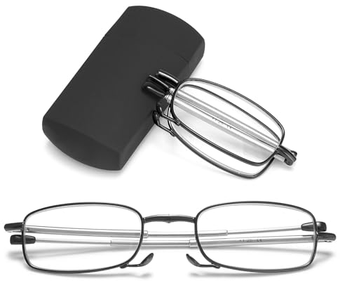 VEVESMUNDO Blaulichtfilter Lesebrille Herren Damen Metall Faltbare Klappbare Mini Kleine Faltbrille Klappbrille Zusammenklappbar Brillen mit etui (+2.25, 1 Stück Schwarz Lesebrille)