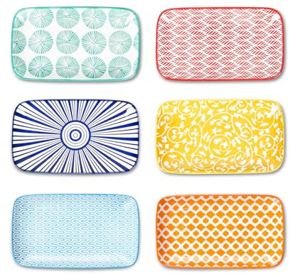 Selamica Platos rectangulares de ensalada, platos de postre de cerámica de 7.1 pulgadas, platos pequeños para aperitivos, aperitivos, sushi, frutas, regalo de inauguración de la casa, juego de 6,