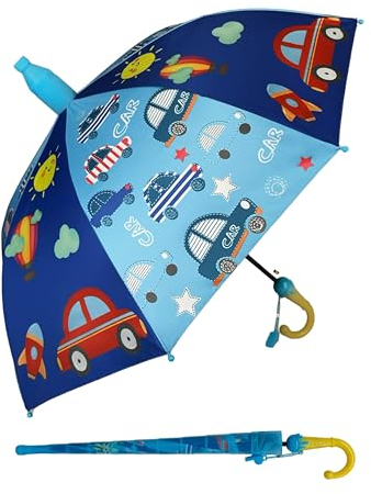 Generic Kinder Regenschirm Jungen und Mädchen Auto Motiv blau Kids UV Schutz Tropfschutz Anti Tropf-Kunststoff Abdeckung Stockschirm Cartoon (Motiv Autos blau)