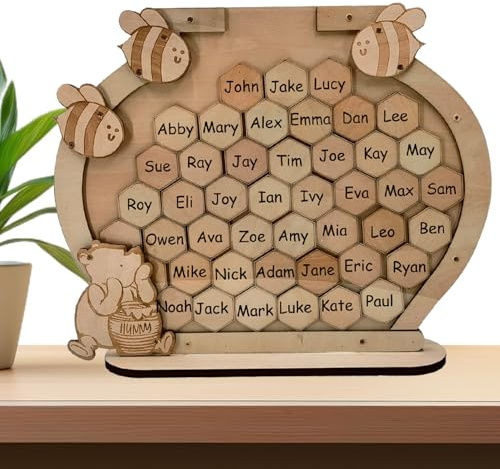 PAMBO Bee and Bear Gästebuch für Babypartys – Bezauberndes Bären- und Bienen-Thema, umweltfreundliches Holz-Andenken – inklusive 45 Mini-Nachrichtenbrettern für warme Interaktionen