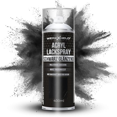 WerkXheld Sprühlack 400ml - Hochwertiges Lackspray Schwarz Glänzend RAL 9005, Vielseitig anwendbar auf Holz, Metall & Textil, Langlebiger Acryllack Spray