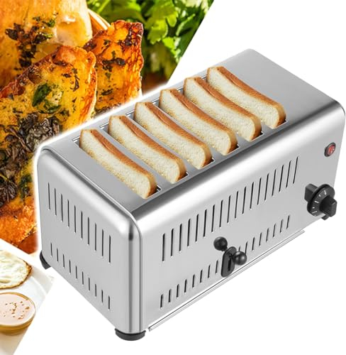 Grille-Pain 4 tranches, Grille-Pain 4 tranches à Large Fente/6 Fentes, Grille-Pain Commercial avec Fonction de synchronisation, Grille-Pain de Cuisine Domestique avec ramasse-miettes,6 Slice