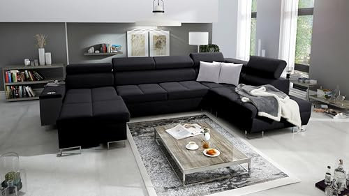 All4All Ecksofa mit Schlaffunktion Margo VI 360x221 cm - Schlafsofa mit Bettkasten - Wohnlandschaft in U-Form - XXL Sofa - Seite Links - Gewebe - Schwarz - Modern 26